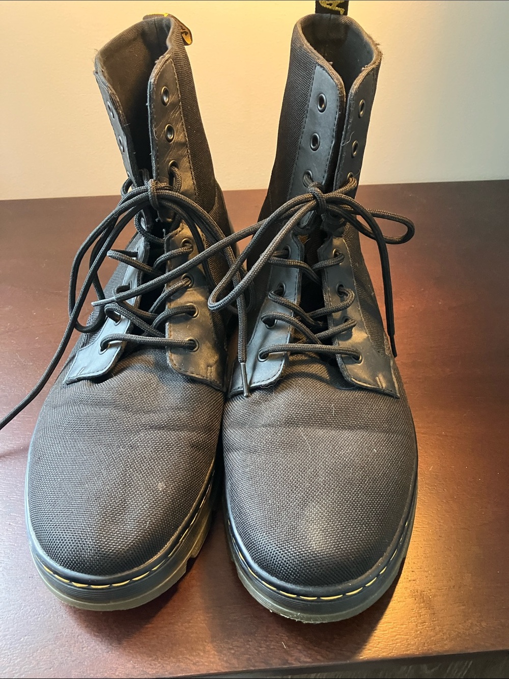 Like New! Black Men's Canvas Dr Doc Martens Combat Boots - Lace-Up Size 14